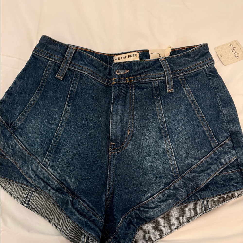 We The Free Dark Blue High-Rise Jean Shorts